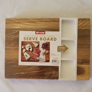 AR + COOK 2 in 1 Acacia Wood and Marble Serve Board - Brown and White